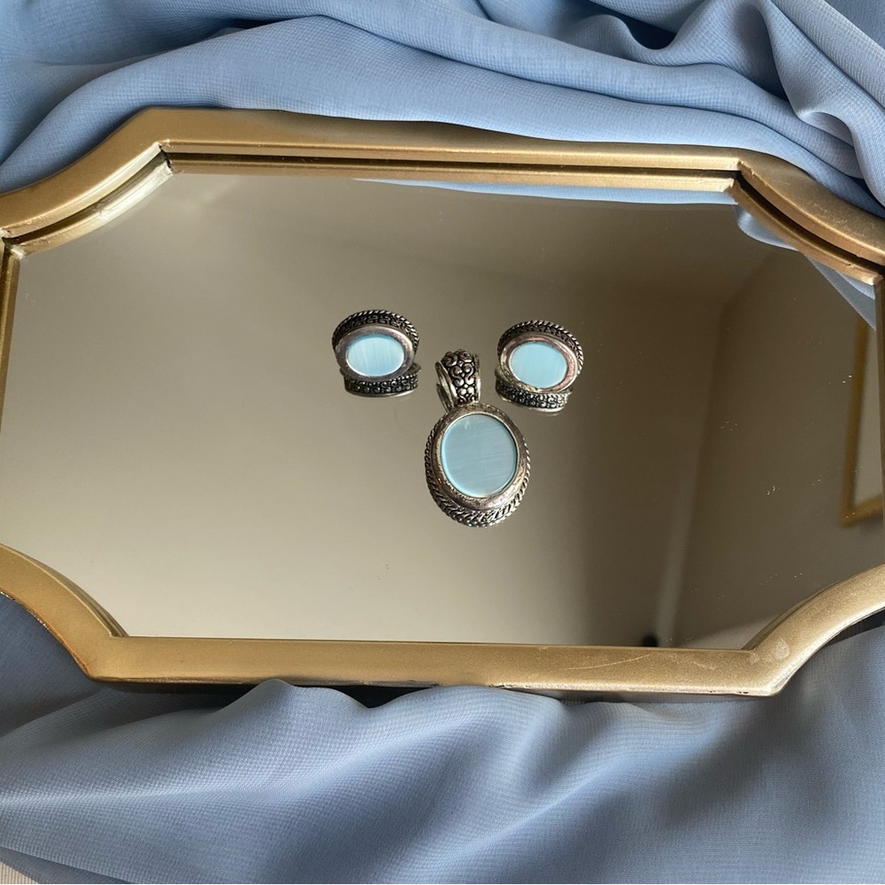 Light Blue (topaz look) & Silver Earring Pendant Set